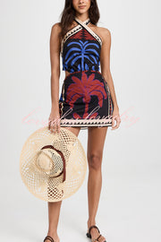 Unique Printed Sexy Halterneck Resort Beach Mini Dress