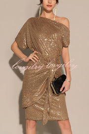 Solid Sequined Elegant Strappy Mini Dress