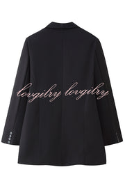 Solid Color Lapel Long Sleeve Casual Pocket Long Blazer