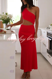 Solid Color Sexy One Shoulder Off Waist Maxi Dress