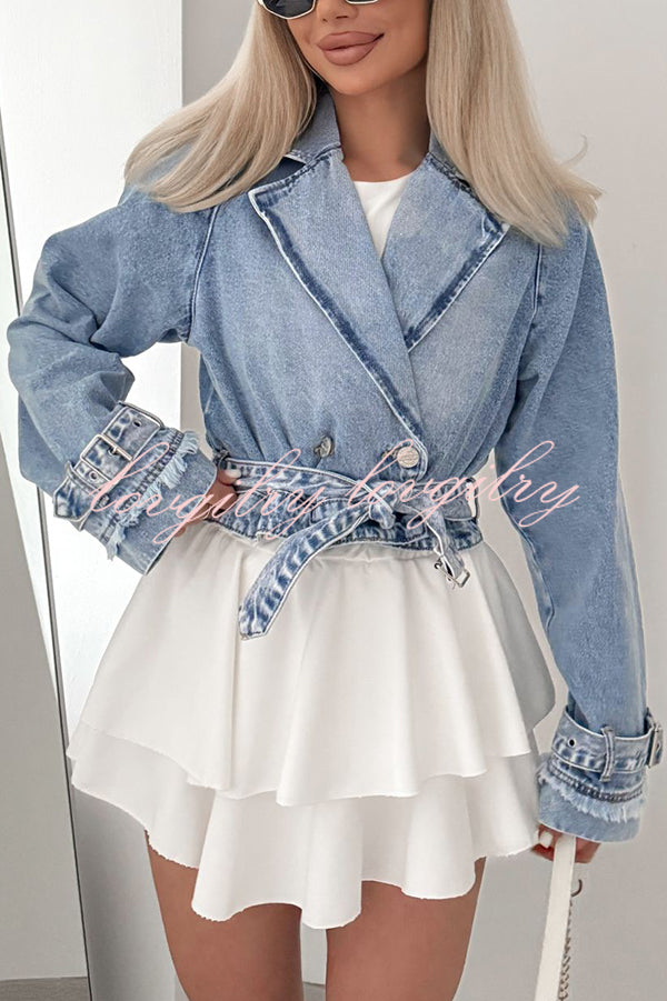 Fashion Lapel Long-sleeved Short Denim Jacket