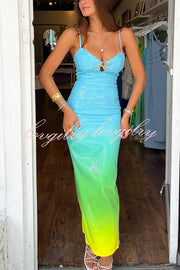 Sirene Sequin Gradient Starfish Brooch Cutout Slit Stretch Maxi Dress