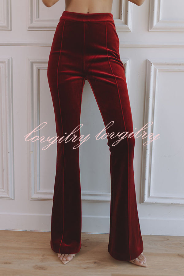 Delicate Daze Velvet High Rise Elastic Waist Flare Pants