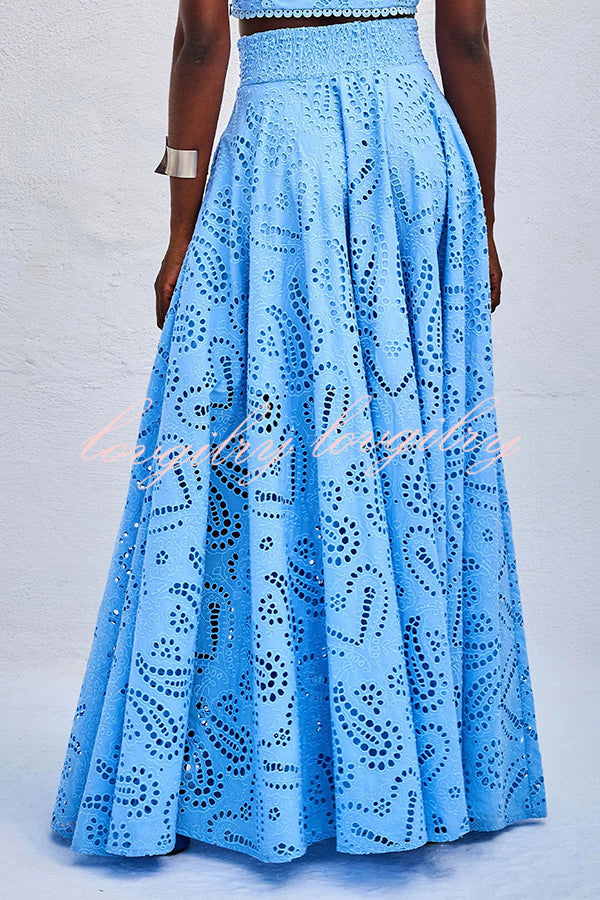 Paris Dreaming Embroidered Lace High Rise Elastic Waist Pocket Maxi Skirt