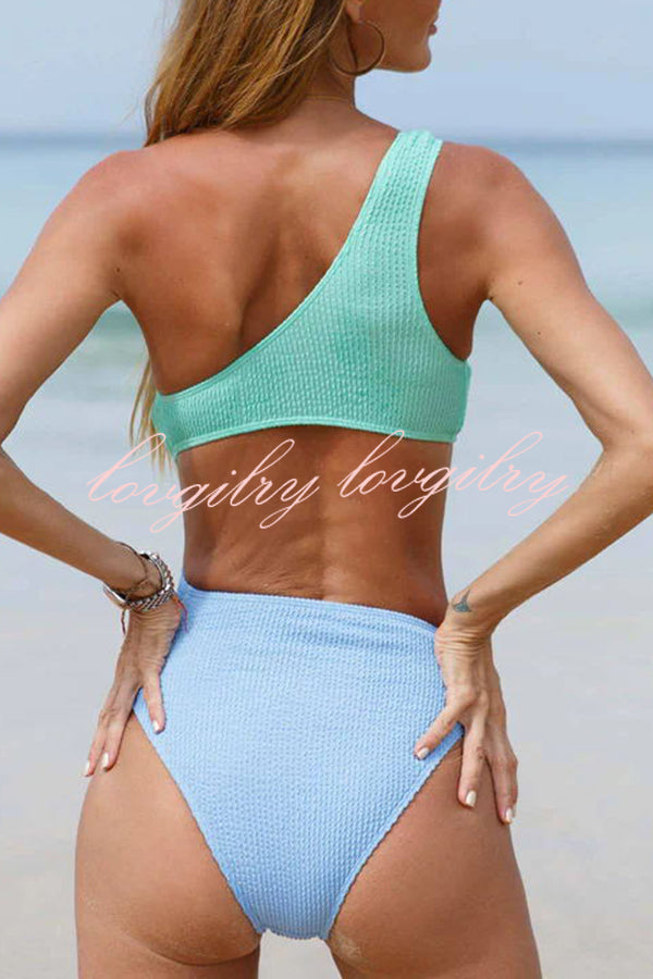 Beautiful Color Block Ring Cutout One Shoulder One-Piece Swimsuit