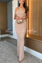 Solid Color Knitted Open Back Slim Slit Maxi Dress