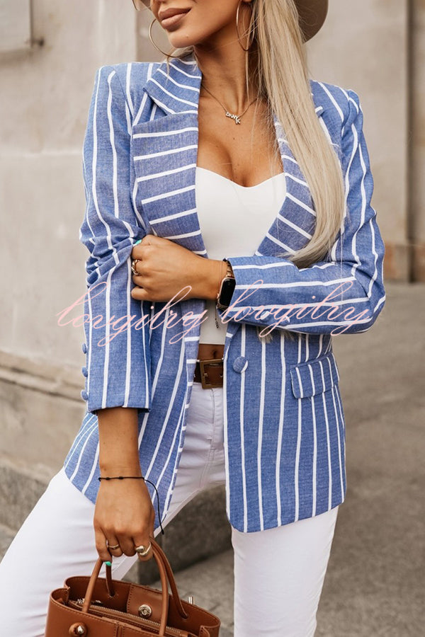 Classic Stripe Print Lapel Relaxed Blazer