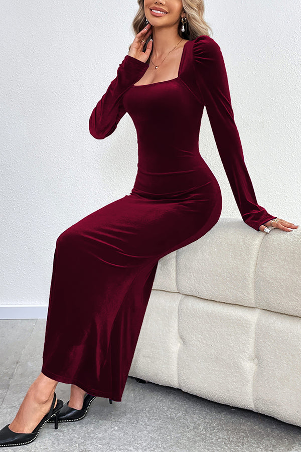 Velvet Long-sleeved Sexy Backless Slim Fit Fishtail Maxi Dress