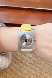 Square Steel Case Dopamine Color Matching Leather Strap Watch