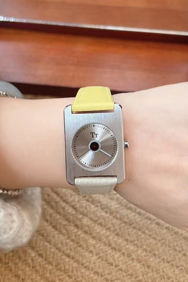 Square Steel Case Dopamine Color Matching Leather Strap Watch