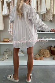 Zoie Striped Stretch Bandeau + Elastic Waist Pocket Shorts + Oversized Blouse 3 Pieces Set