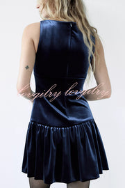 Solid Velvet Bow Embellished Sleeveless Mini Dress