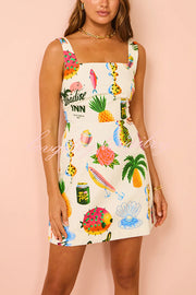 Summer Colorful Fruit Unique Print Tie-back Mini Dress