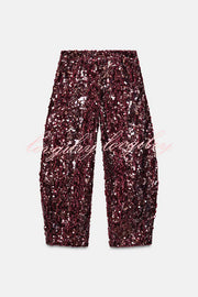 Gala Goddess Sequin High Rise Zipper Waist Wide Leg Pants