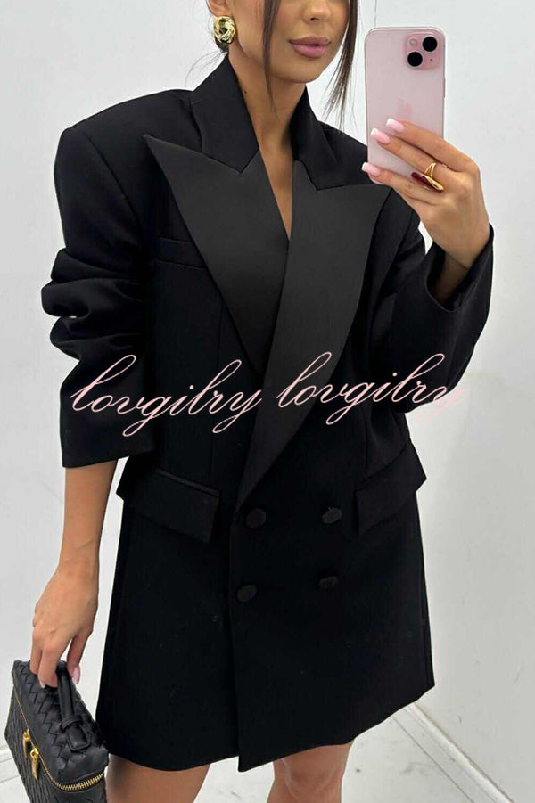 Chic Style Satin Lapel Button Up Long Sleeve Oversized Blazer