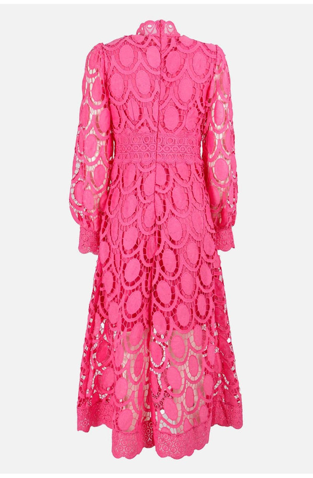 Romantic, Sensual and Elegant Crochet Lace Lantern Sleeve Party Midi Dress