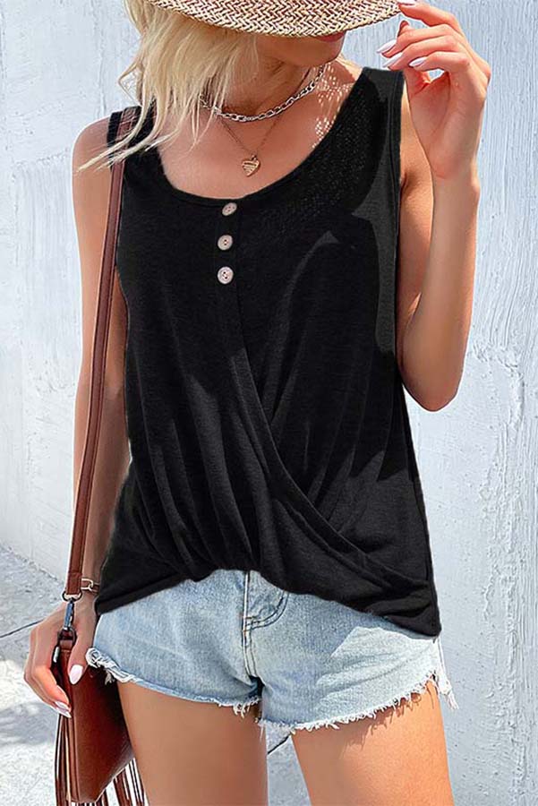 Markey Cotton Blend Twist Front Button Tank