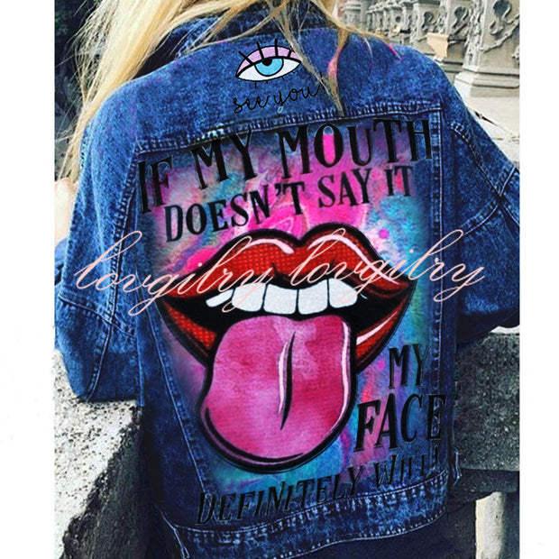 Halloween Print Long Sleeve Denim Jacket