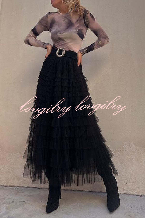 Be Your Own City Queen Tiered Elastic Waist Tulle Maxi Skirt