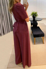 Eileen Puff Shoulder Pocket Wide Leg Formal Jumpsuit