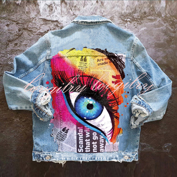 Halloween Print Long Sleeve Denim Jacket