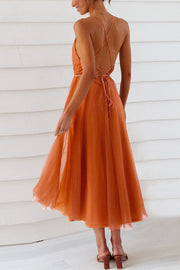 Feeling Romantic V Neck Tulle Midi Dress