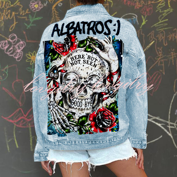 Halloween Print Long Sleeve Denim Jacket