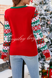 Christmas Print Crew Neck Long Sleeve Sweater