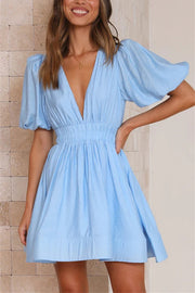 Feeling Dreamy Puff Sleeve Elastic Waist Mini Dress