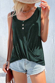 Markey Cotton Blend Twist Front Button Tank