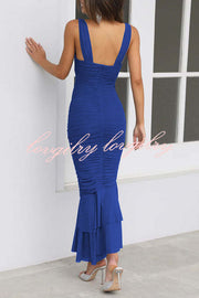 Solid Color High Waist Pleated Mermaid Dress