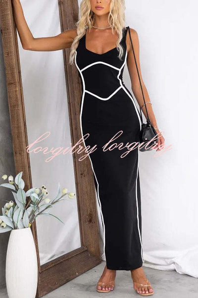 In The Heads Turn Line Trim Bodycon Stretch Maxi Dress