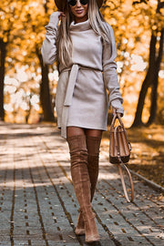 Let's Stay In Soft Belted Turtleneck Dress