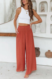 Travel Halfway Smocked Pocketed Wide Leg Pants