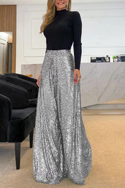 Splash of Luxury Sequin Elastic Waist Flare Pants