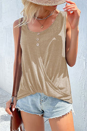 Markey Cotton Blend Twist Front Button Tank