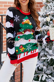 Christmas Print Crew Neck Long Sleeve Sweater