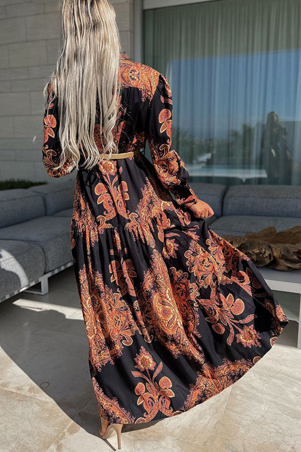 Sunshine on The Horizon Baroque Print Maxi Dress