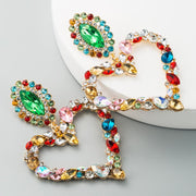 Heart-shaped alloy with colored diamonds retro temperament exaggerated earrings