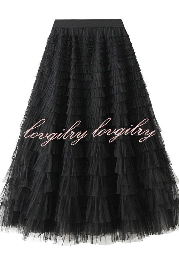 Be Your Own City Queen Tiered Elastic Waist Tulle Maxi Skirt