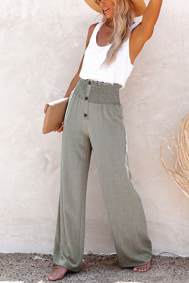 Kamille Linen Blend High Rise Smocked Pants