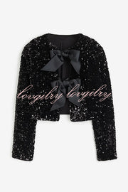 Two Ways To Celebrate Tie-front Bow Sequined Jacket