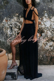 Aphrodite Draped Braids Crop Tank and Wrap Slit Maxi Skirt Set