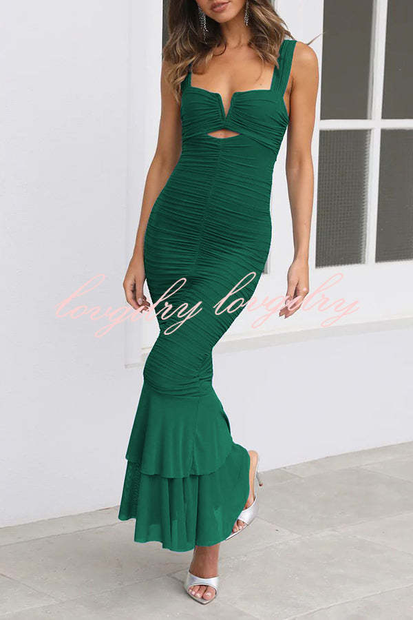 Solid Color High Waist Pleated Mermaid Dress