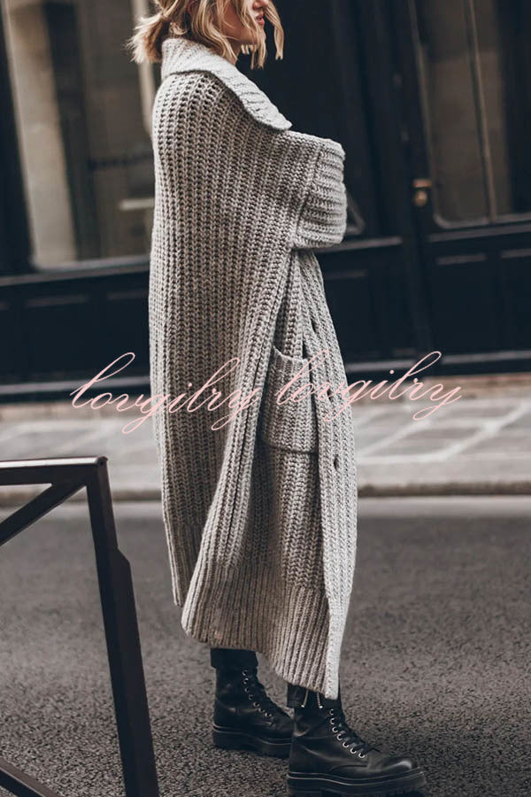 Chunky and Warm Knit Button Pocketed Oversized Midi Cardigan