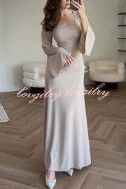 Comfortable Elegance Ribbed Bell Long Sleeve Stretch Maxi Dress