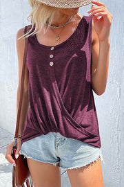 Markey Cotton Blend Twist Front Button Tank