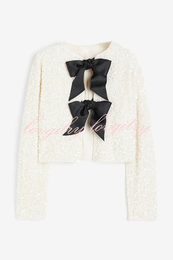 Two Ways To Celebrate Tie-front Bow Sequined Jacket