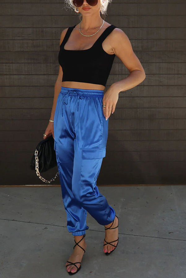 Something Great Satin Pocketed Elastic Waist Cargo Pants