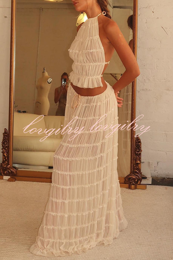 Versatility and Vintage Charm Pleated Drawstring Waist Tiered Maxi Skirt